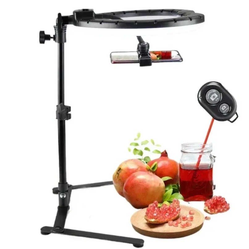 Photography Lighting For Food - 링 라이트가 있는 오버헤드 폰 마운트,