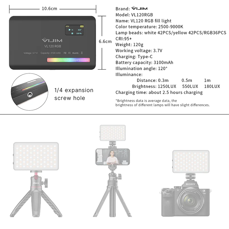 2026 뉴120 RGB 포켓 필 라이트 카메라 범용  - Photography Lighting Color 리뷰 및 가격