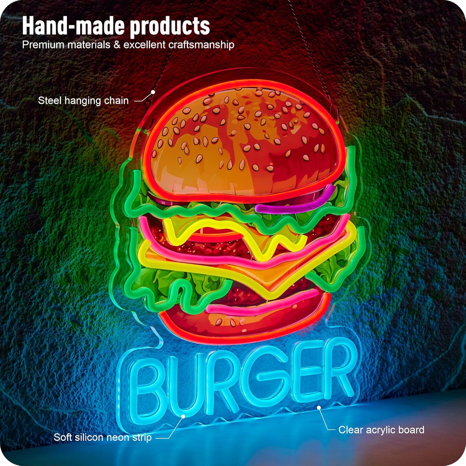 버거 네온사인 비즈니스 아트 벽 조명 USB 전원 LE - Photography Lighting For Food 리뷰 및 가격